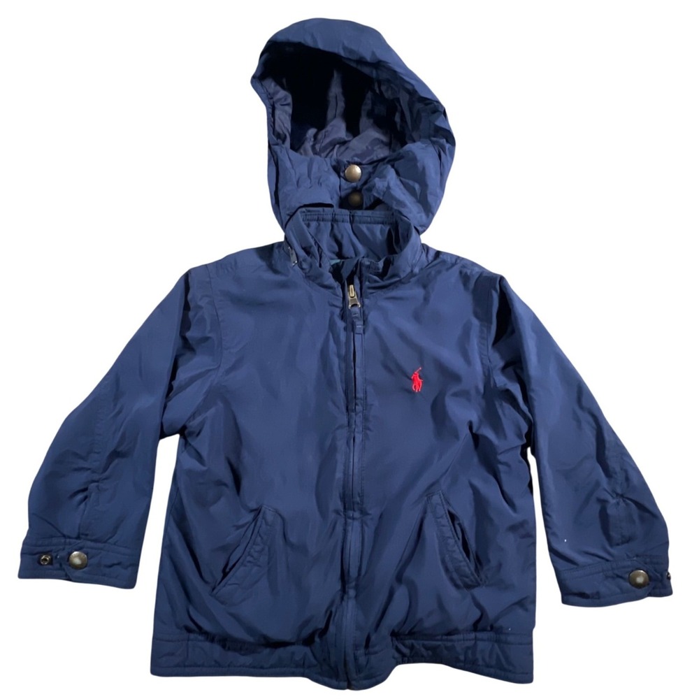 Polo Ralph Lauren Windbreaker Jacket Kids 3T Navy Blue Fleece Lined Hooded